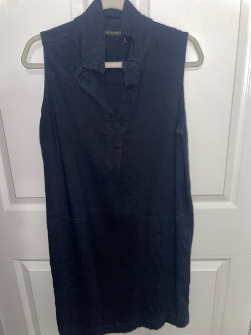 Tahari Navy Sleeveless Collared Mini Dress